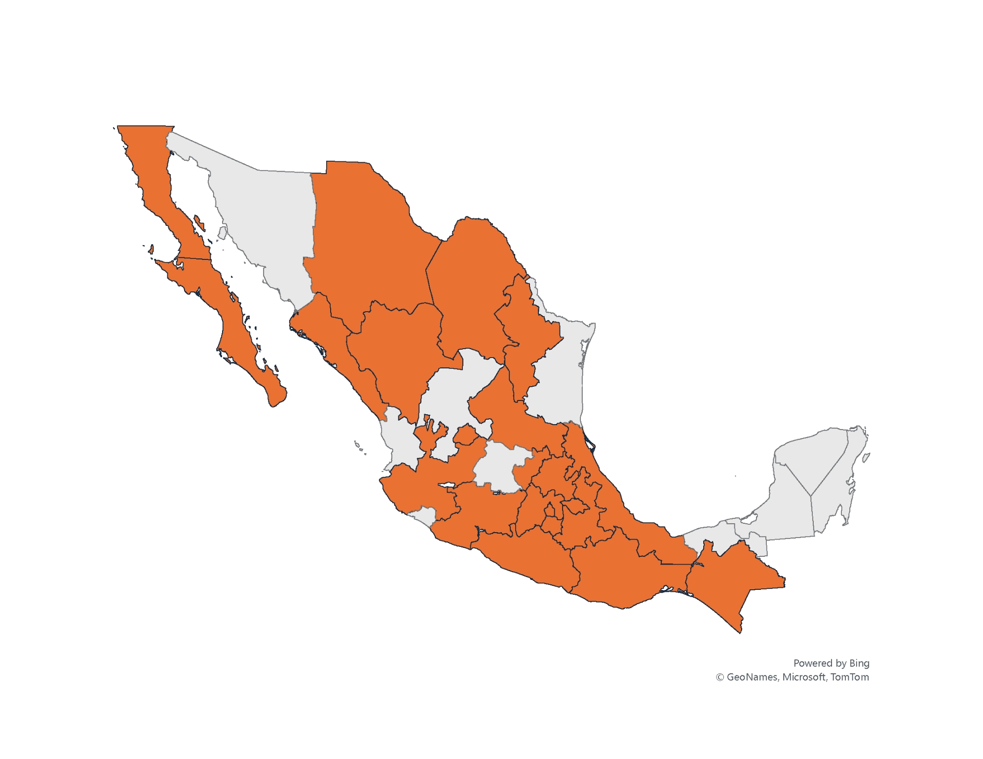 Mapa de México con estados destacados